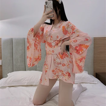 Moterų Japonijos Pagundai Vienodus Drabužius Ponios Sexy Spausdinti Pižama Kimono Kostiumas Rinkinys Erotiniai Naktinis Klubas Drabužiui Mielas Kostiumas