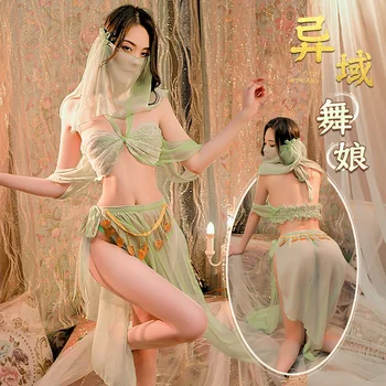 Tradicinis kinų Seksualus Egzotinių Cosplay Uniformas Moterų Senovės Han Kostiumas Sleepwear Sijonas Seksualus Drabužiai Žalia Rausva