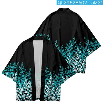 Japonijos Cosplay Haori Paplūdimio Cardigan Vasaros Mados Lapai Spausdinti Marškinėliai Tradicinių Kimono Vyrai Moterys Yukata Drabužiai