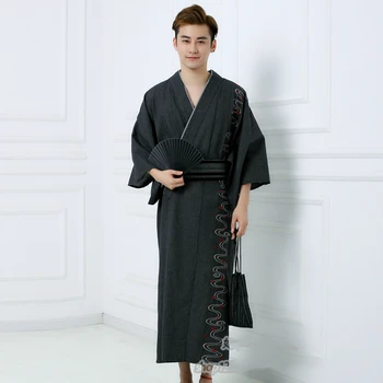 Yukata Vyrų Aukštos Kokybės Japonija Stiliaus Tradicinių Pižama Homme Samurajus Kimono Azijos Drabužių Homewear Skraiste Obi Ilgai Kimonos Yukata