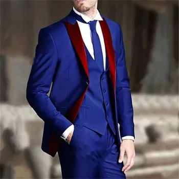 Naujo Dizaino Kostiumas Homme Royal Blue 3 Gabalus Vyrų Kostiumai 2023 Vestuvių Jaunikis Tuxedos Terno Masculino Oficialų Prom vyriški Drabužiai