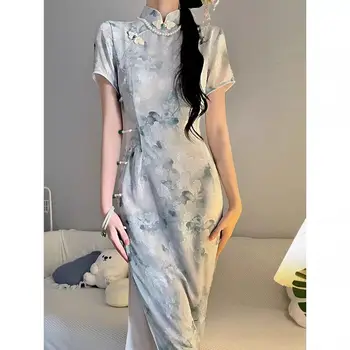 2023 Vasaros Retro Cheongsam Žalia Gėlių Pagerėjo Kasdien Saldus, Elegantiškas Atsitiktinis Kinų Stiliaus Vakarinę Suknelę Qipao Moterims