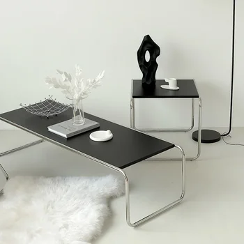 Mados Paprastas Nerūdijančio Plieno Pusėje Stalo Modernių Juodos ir Baltos spalvos Šviesą Kavos staliukas