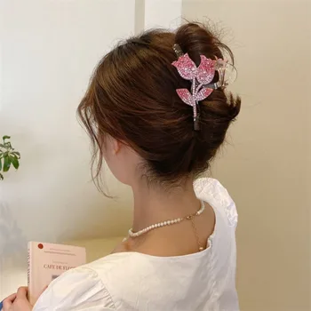 Korėjos Plaukų Aksesuarų, Elegantiškas Žiemą Gėlių Plaukų Šakutės Plaukų Krabų Įrašą Tulpių Ryklys Įrašą Moterų Plaukų Letena Mergaitės galvos Apdangalai