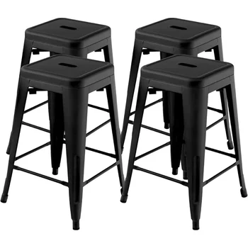 Baro Kėdės Rinkinys, 4 Kėdės, X-Formos Gelžbetonio Konstrukcijos Backless Baro Kėdės, Virtuvės Pub (Juoda Valgomasis 24
