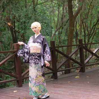Japonijos Moterų Tradicinių Oficialių Kimono Poliesteris 160CM Sakura Modelis Juodas Naujas Stilius