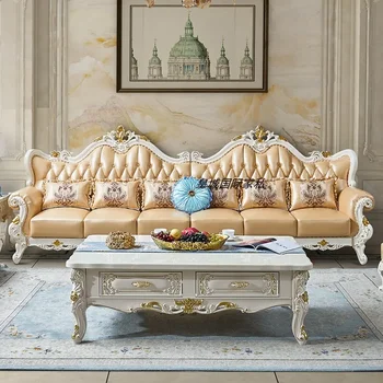 Europos stiliaus in-line odos sofos, medžio masyvo kambarį, nuo 4 iki 6 žmonių, derinys prabanga vila dydžio, baltai dažytos aukso