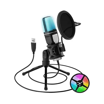 RGB USB Kondensatoriaus Mikrofonas, Cardioid Žaidimų Mikrofonas su Smūgio Absorbcija Montuojamas Filtras
