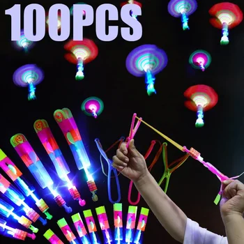 100vnt Nuostabi Šviesa, Žaislas Rodyklių Raketų Sraigtasparniai Žaislų LED Šviesos Žaislai Šalies Įdomus Dovana Gumos Juosta Katapulta
