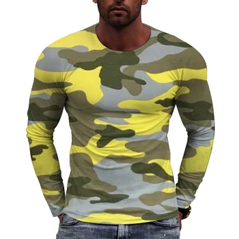 Nauja Banga Naujo Camo Modelio Europos Dydžio, ilgas Rankovėmis marškinėliai vyriški Laisvalaikio Rudens Tendencija Viršuje Apvalios Kaklo Tee