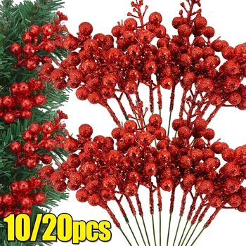 Kalėdų Dirbtinių Raudonųjų Uogų Kyla Gėlių Puokštė Blizgučiai Papuošalai Uogos Šakas Kalėdų Medžio Vainikas Apdailos Netikrą Augalai