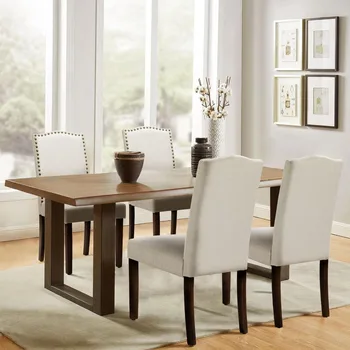 Valgomojo Kėdės Rinkinys, 4, Virtuvės Kėdės, High-end Minkšti baldai, Valgomojo Kėdės su Nailhead Apdaila ir Medžio Kojos