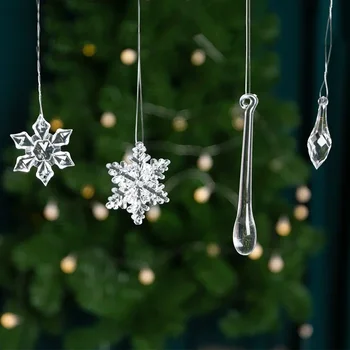 Kalėdų skaidrus snaigės dribsniai, Kalėdų medžio apdaila, kabo akrilo ledo kristalų