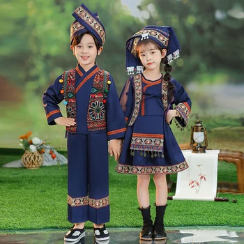 Guangsi Zhuang Vaikų Šokio Kostiumų Berniukams Mažumų Miao Hani Merginos Foto