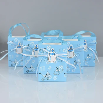 6pcs Baby Shower Saldainių Dėžutės Rožinė Mėlyna Kūdikių Buteliukas Spausdinti Saldainiai, Šokolado Pakuotės, Dėžutės Gimtadienio Lyčių Atskleisti Prekes