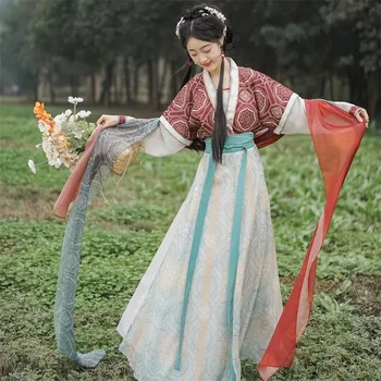 VANDENS Tang Dinastijos Hanfu Moterų Rankovėmis Daugiau-suknelė Nauja Kinijos Suknelės Tradicinių Moters Drabužius Plonas Šešių gabalas Rinkinys Kasdien Stilius