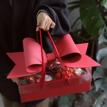 Karšto Gėlių Ir Vaisių Dovanų Dėžutėje Raudona Rožė Gėlių Dėžutė Su Laivapriekio-mazgas PVC Skaidri Nešiojamas Sulankstomas Torto Dėžutės, Pakavimo Dėžutė Didmeninės