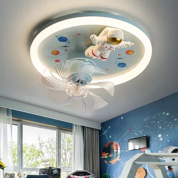Berniukų miegamasis ventiliatorius, šviesos, purtant galvą LED vaikų kambarys astronautas protingas ventiliatorius lempos apšvietimo šviestuvas