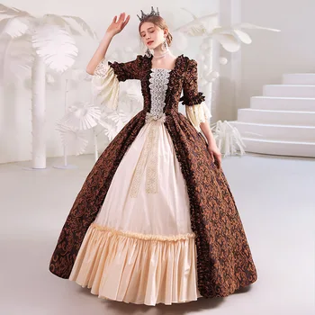 Rokoko Viduramžių Suknelė Šalies Kostiumų Maskuotis Moterų Kostiumas Juoda Vintage Cosplay Šalies Maskuotis Helovinas Brown Lace-up