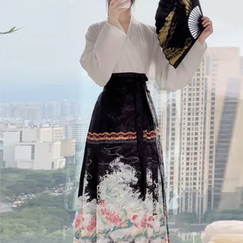 Originalus Hanfu Suknelė moteriškos Žakardinės Arklių Veido Sijonas Pavasarį, Rudenį Lieknėjimo Kostiumas Kinų Stiliaus Pagerėjo Hanfu Suknelė, Kostiumas