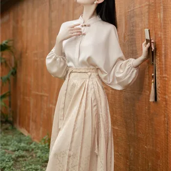 Naujas Kinų Stiliaus Viršaus Arklių Veido Sijonas, Dviejų dalių Komplektas Pagerėjo Hanfu Suknelė Tiktų Darbą Kasdien Važinėja Rudens Pradžioje Hanfu Suknelė