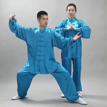 Unisex Kietas Chi Tiktų Pavasarį, Vasarą Kung Fu Uniformą ilgomis Rankovėmis Marškinėliai 2VNT&Kelnės Moterims ir Vyrams Wushu Kostiumas Rytą Pratimų Rinkiniai