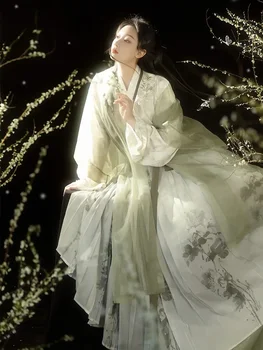 NiMengGuo Song Dinastija Žalia Hanfu Moterims, Elegantiška Žalia Siuvinėjimo Visą Klostuotas Sijonas Vasaros Fairy Dress Nustatyti Kinijos Drabužių