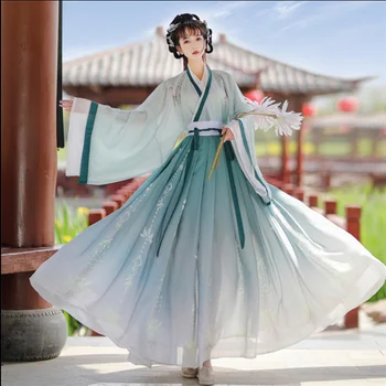 Hanfu Moterų Kinų Tradicinio Siuvinėjimo Etape Šokių Suknelė Moteriška Pasakų Cosplay Kostiumų Hanfu Gradientas Blue&Green Moterims