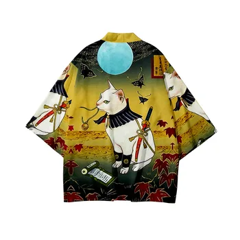 Kačių Warrior Spausdinti Mados Japonų Kimono Streetwear Cardigan Pora Moterų, Vyrų Harajuku Haori Top Marškinėliai Yukata Plius Dydis 6XL