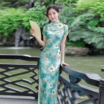 Moterų Ao Dai Vietnamas Slim Qipao Kinijos Cheongsam Stiliaus Tradicinių Retro Elegantiškas Bodycon Korėja Harajuku Spausdinti Vintage Suknelė
