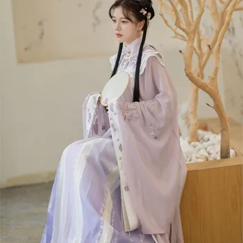 Ming Dinastija Didelio rankovėmis Caftan Paspaudus Klostuotas Sijonas Debesis Peties Originalus Modifikuotų Hanfu Suknelė Moterims Pavasario, Rudens Dress