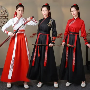Unisex Suaugusiųjų Kovos Stilius Hanfu Moterų Tradicinės Kinų Apranga Cross-Apykaklės Han Tiktų Vyrų Senovės Cosplay Poros Kostiumas