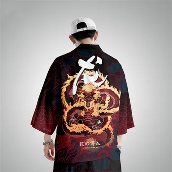 Dragon Spausdinti Yukata Vyrai Moterys Mados Laisvas Megztinis Palaidinė Haori Obi Azijos Drabužių Harajuku Japonijos Cosplay Kimono