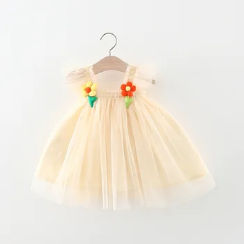 Nauja Vasaros Princesė Dress Vaikams puošyba vientisa Spalva Graži korėjiečių Leidimas Kabinti Dirželis Akių Mergina Suknelė