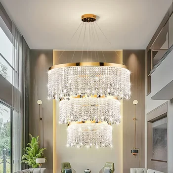 Šiaurės modernios LED kristalų liustra post-modernus poliruoto aukso blizgesys viešbučio fojė, gyvenamasis kambarys, miegamojo interjeras, namo apšvietimas