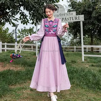 2023 suknelė moterims rudens ir žiemos naujas kinijos nacionalinio stiliaus mados, siuvinėta elegantiškas v-kaklo, dviejų dalių ilgas sijonas s963