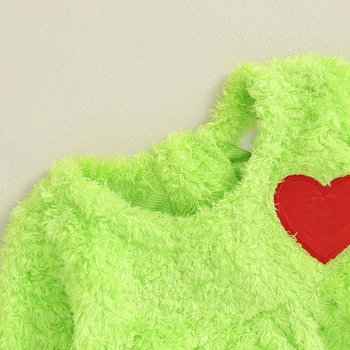 Kūdikių Berniukų, Mergaičių Kalėdų Jumpsuits Fuzzy Ilgomis Rankovėmis Širdies Modelis Rompers Naujagimių Žalios Monstras Kostiumas
