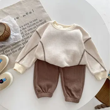 Vaikams, Kūdikių Mergaitės Berniukai Drabužius 2024 naujas vientisos spalvos ilgomis rankovėmis Tracksuit Viršūnes Kelnes Vaikų Pavasario Komplektus Baby Set