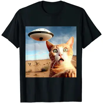 Užsienietis UFO Funny Cat T-Shirt Kačių Mylėtojai Mielas Gyvūnų Atsitiktinis Medvilnės Dienos Keturis Sezonus Mens T Shirts Tees Anime Drabužiai