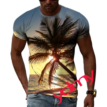 Banga Mados Vasaros Kokoso Medžio Nuotrauką vyriški marškinėliai Atsitiktinis Spausdinti Tees Hip-Hop Asmenybės Apvalios Kaklo Trumpas Sleev Greitai džiūsta