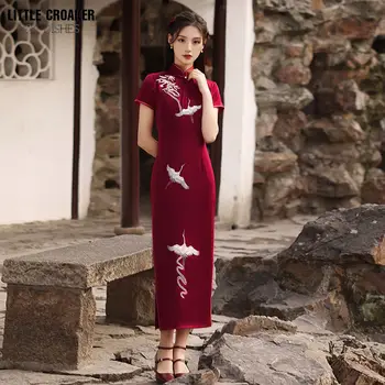 Moterų Qipao Kaulų Ėsdinimo Jaunų Respublikonų Mergina Kinų Stiliaus Kasdien Dėvėti 2022 Naujas Vasaros Ilga Raudona Spalva Cheongsam Suknelė Moterims