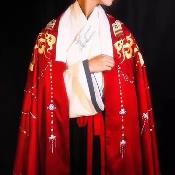 Ming Dinastija žaliojo Operos Spektaklis Kostiumas Leslie Cheung Farewell My Concubine Sunkiųjų siuvinėjimo China Chic red cape