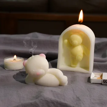 Mielas Lokys Pelėsių Lazy Bear Forma 3D Silikono Formos Žvakė Pelėsių Žvakė Padaryti 