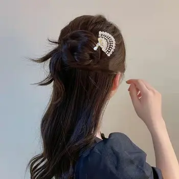 Elegantiška Vintage Pearl Ventiliatorius Antikvariniai Metalo Kinų Stiliaus Plaukų Šakutės U Formos Plaukų Stick Moterų Staigius Galvos Apdangalai