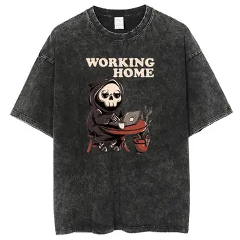 Hip-hop vyriški marškinėliai, pagaminti senas nuplauti džinsinio audinio, Harajuku T-shirt, raštuotas trumpas rankovėmis viršuje T-shirt