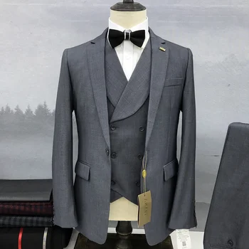 Elegantiškas Kietų Vyrų Kostiumai 3 Dalių Komplektas Aukštos Kokybės Slim Fit Boutique Verslo, Laisvalaikio Apranga, Mada Vyrų Kostiumas (Švarkas+Liemenė+Kelnės)