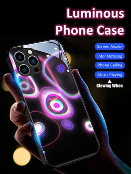 Morden Meno LED Šviesos Žėrintis Šviesos Grūdintas Stiklas TPU Sienos Telefono dėklas skirtas iPhone 15 14 13 12 11 X Xs Xr Mini Pro Max Plus