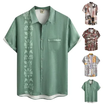 Derliaus Etninės Marškinėliai Vyrams 2023 Vasaros Atsitiktinis Havajų Marškinėliai Havajų Bohemijos Spausdinti Trumpas Rankovės Atvartas Kišenės Marškiniai, Palaidinės