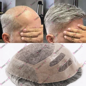 Patvarus NPU Obligacijų Žmogaus Plaukų Vyrų Toupee Bauda Mono Pilkos spalvos Plaukų, Protezavimas 8x10 Colių Bazės Gamtos Valsčiaus Kapiliarų Sistemos