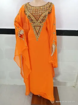 Dubajus Valtis Kaklo Caftan Ilgomis Rankovėmis Etninės Suknelė Maroko Stilingas Kaftan Elegantiškas Apelsinų Šalis Nešioti